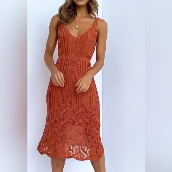 Petal & Pup Petrova Crochet Dress in Rust Orange - Picture 2 of 7